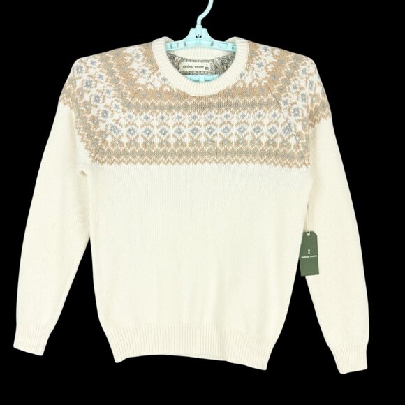 Mutual Weave Women's Pullover Crewneck Fair Isle Knit Ivory Sweater Sz Small NWT - Picture 1 of 9